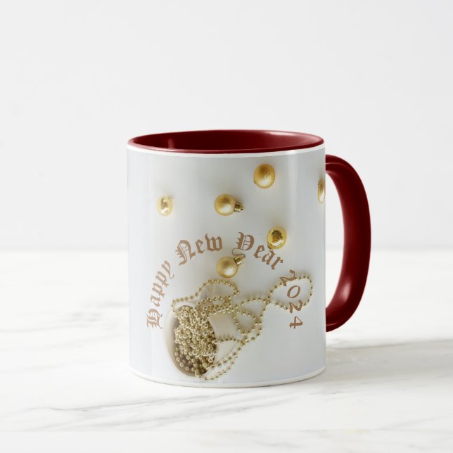 New year mugs gift 2024 white & gold (Front Right)