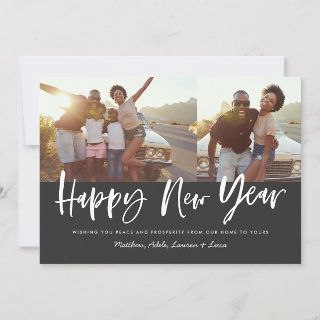 New year multi photo modern script stylish holiday card (Front)