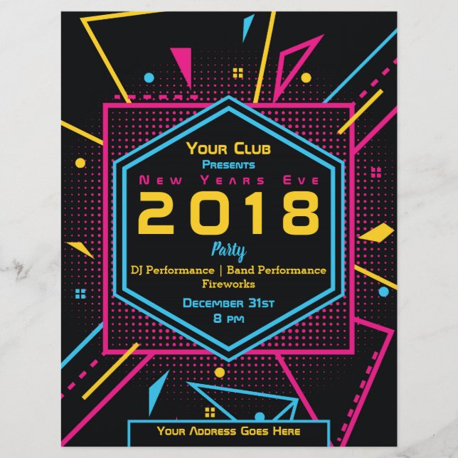 New year neon style party flyer (Front)