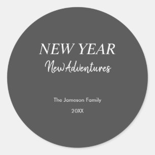 New Year New Adventures Charcoal Gray Classic Round Sticker
