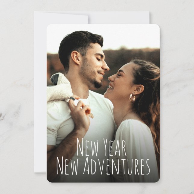 New Year New Adventures Custom Engagement Photo  Holiday Card (Front)
