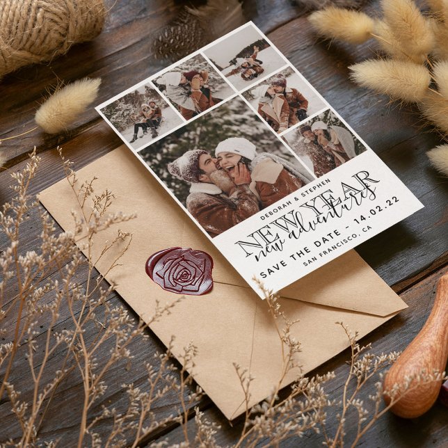 New Year, New Adventures Modern Photo Collage Save The Date (Creator Uploaded)