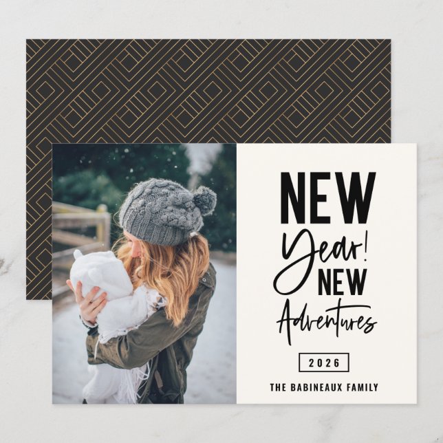 New Year New Adventures Photo Holiday Card (Front/Back)