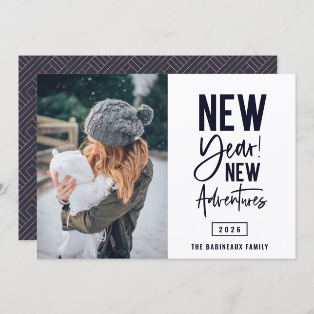 New Year New Adventures Photo Holiday Card (Front/Back)