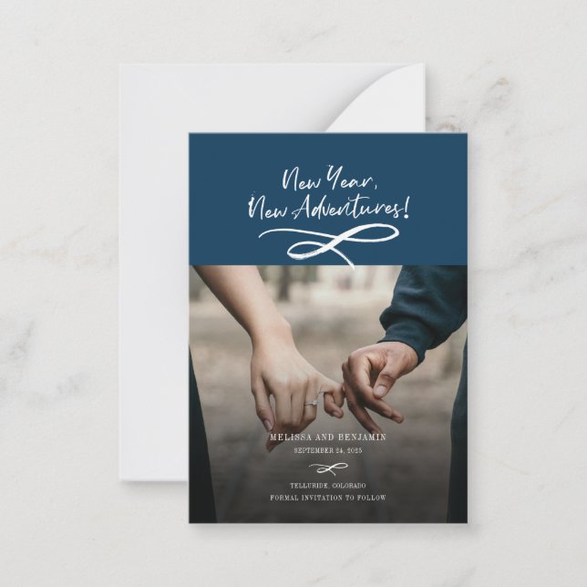 New Year New Adventures Photo Save The Date Card (Front)