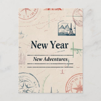 New Year New Adventures Travel Greeting Holiday Postcard