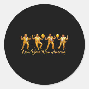 New Year New America Funny Dancing Happy New Year Classic Round Sticker