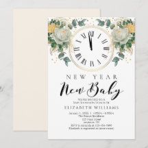 New Year New Baby Gold White Floral Baby Shower