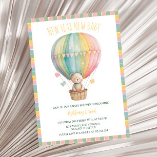 New Year New Baby Teddy Bear Baby Shower Invitation