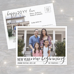 New Year New Beginning 2 Photo Modern Script Holiday Postcard