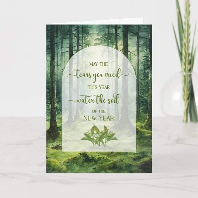 New Year New Beginning Woodland Forest with Moss Holiday Card (Front)