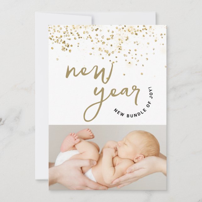 New Year New Bundle of Joy confetti New baby photo Announcement (Front)