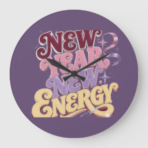 New Year New Energy – Trendy Retro New Year Large Clock