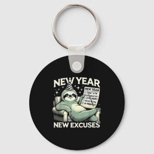 New Year New Excuses Funny Lazy Sloth New Year Res Key Ring