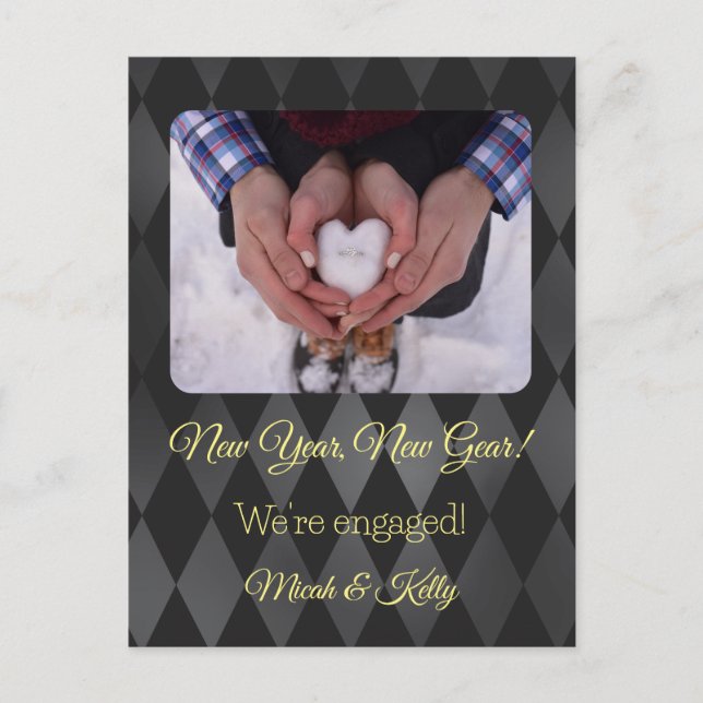 New Year New Gear Engagement Announcement Postcard (Front)