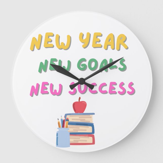 New Year, New Goals, New Success Wall Clock: Motiv Large Clock (Front)