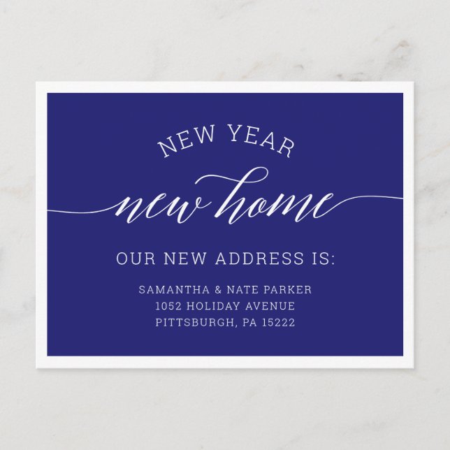 New Year | New Home Blue Moving Announcement Postcard (Front)