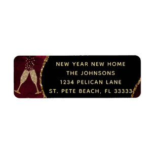 New Year New Home Burgundy Gold Return Address Label