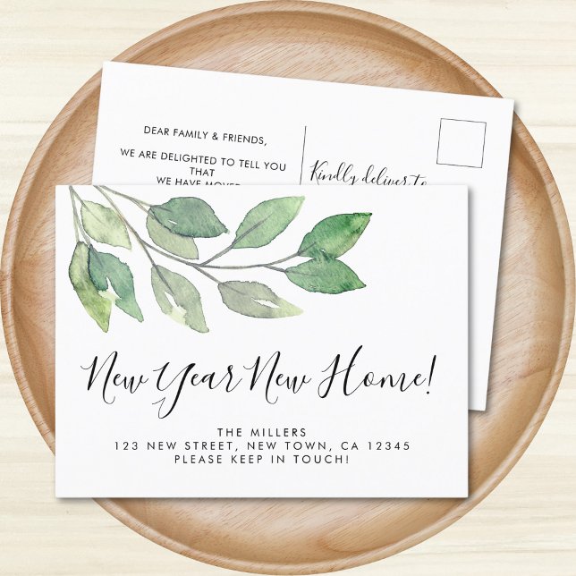 New Year New Home Foliage Moving  Announcement Postcard (Creator Uploaded)