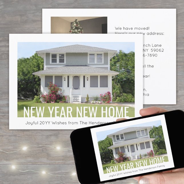New Year New Home Modern 2 Photo Holiday Moving Announcement (Creator Uploaded)
