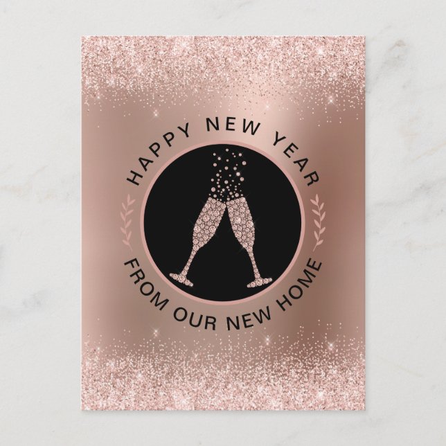 New Year New Home Rose Gold Address Change Postcard (Front)