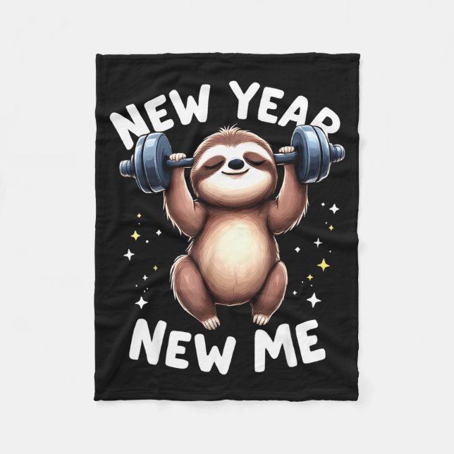 New Year New Me Funny Fitness Workout Gym Sloth We Fleece Blanket (Front)