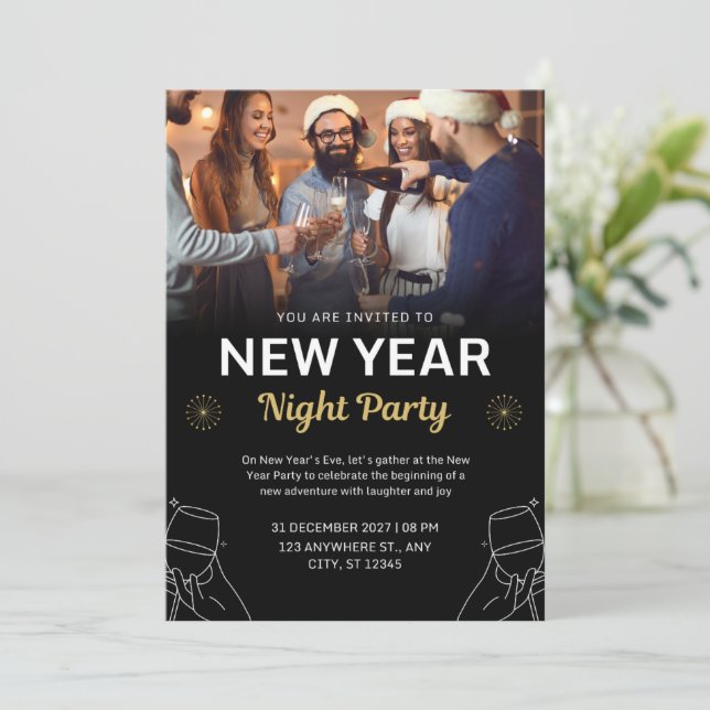 New Year Night Party  Invitation (Standing Front)
