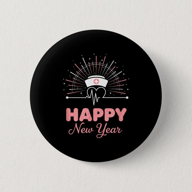 New Year Nurse Heartbeat, Happy New Year Nye Desig 6 Cm Round Badge (Front)