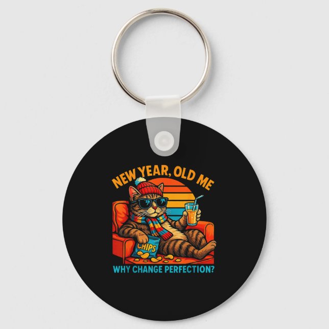 New Year Old Me Funny Cat Retro Lazy Meme Gift  Key Ring (Front)