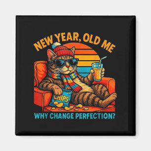 New Year Old Me Funny Cat Retro Lazy Meme Gift  Magnet