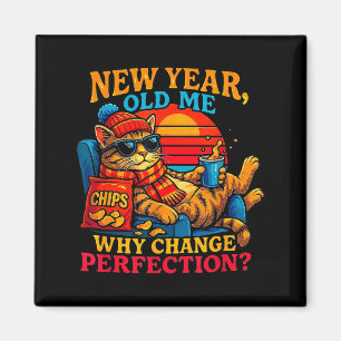 New Year Old Me Funny Cat Retro Lazy Meme Gift  Magnet