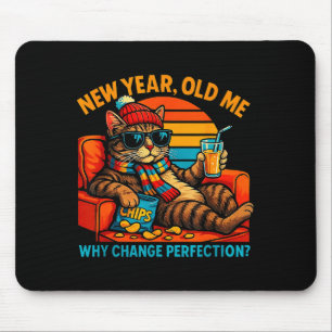 New Year Old Me Funny Cat Retro Lazy Meme Gift  Mouse Pad