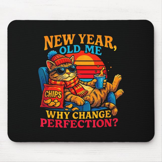 New Year Old Me Funny Cat Retro Lazy Meme Gift  Mouse Pad (Front)
