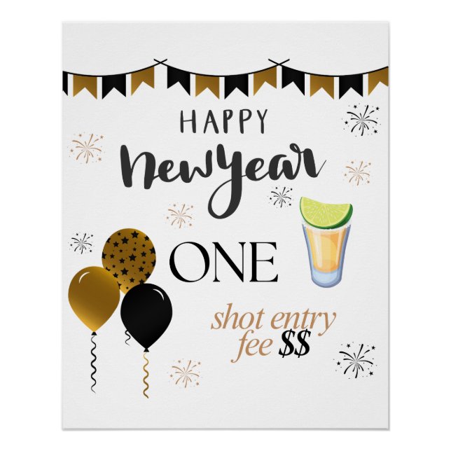 New Year One Shot Entry Fee Party Sign (Front)