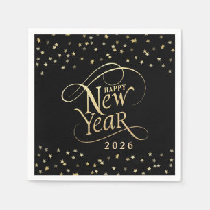 New Year Party Black Gold Star Confetti Napkin