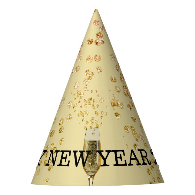 New Year Party Champagne Gold Bubbles Fun Hat (Front)