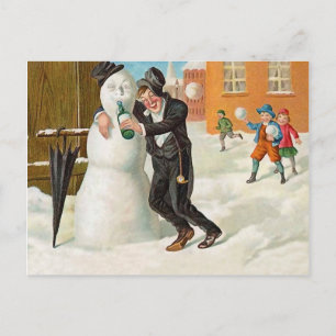 New Year party drunk, funny vintage holiday Postcard