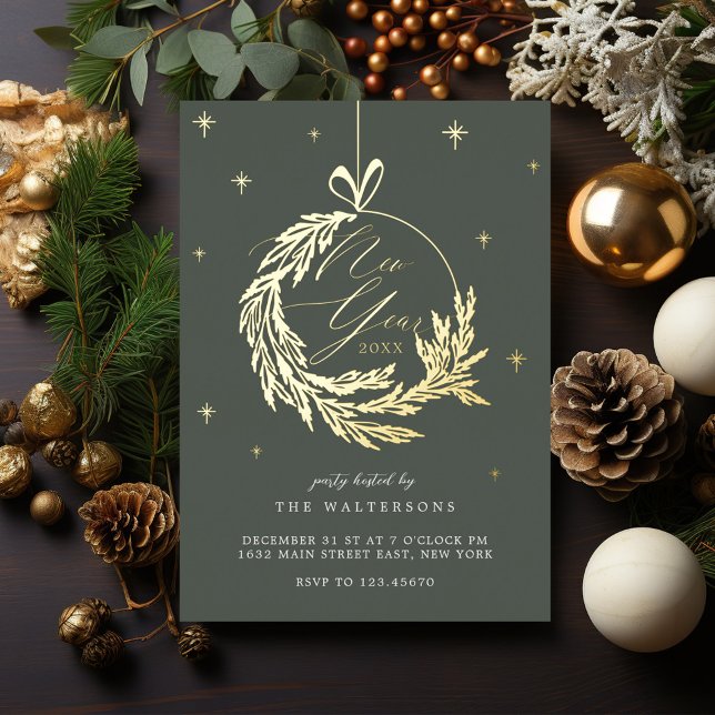 New Year Party Elegant Garland Holiday Ornament (New Year Party Elegant Garland Holiday Ornament Foil Invitation)