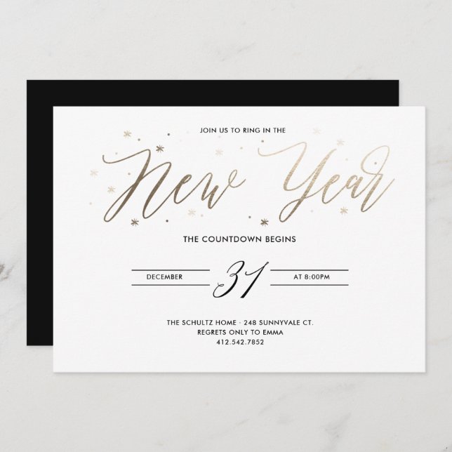 New Year Party Gold Foil Party Invitation (Front/Back)