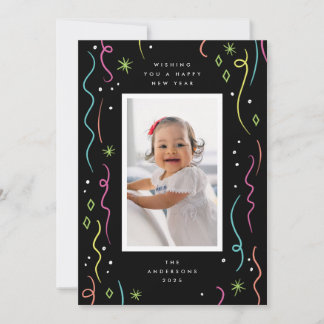 New Year Party Streamers Photo Card