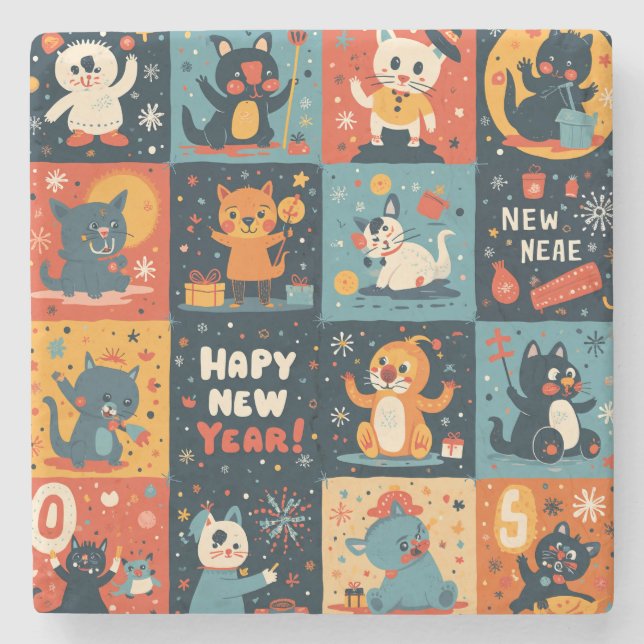 New Year pattern Stone Coaster (Front)