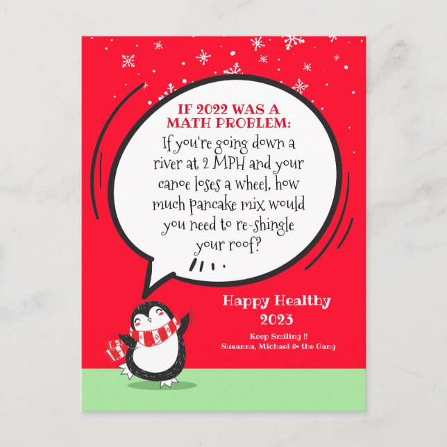  New Year Penguin Funny Math Problem Personalised  Holiday Postcard (Front)