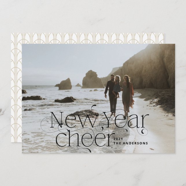 New year Photo elegant Art Deco typography chic Holiday Card (Front/Back)