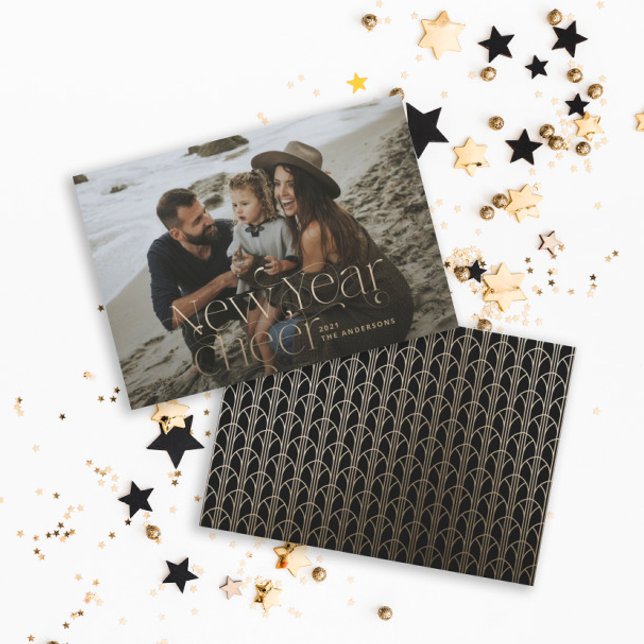 New year Photo elegant Art Deco typography modern  Holiday Card (Creator Uploaded)