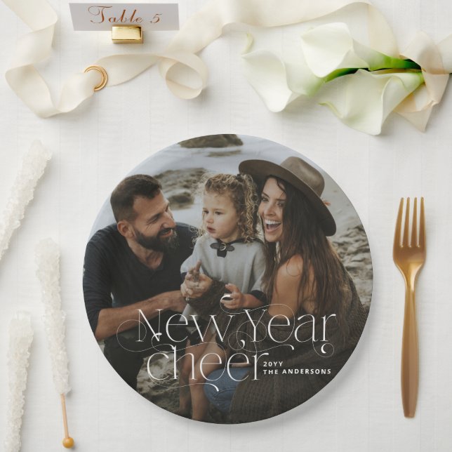 New year Photo elegant Art Deco typography modern Paper Plate (Wedding)