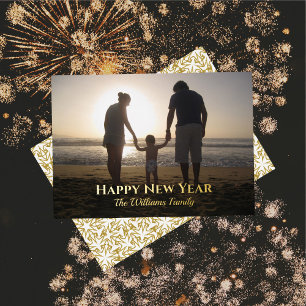 New Year Photo Elegant Topography Name Gold Foil Holiday Card