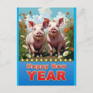 new year pigs postcard