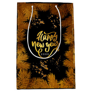 New Year Pine Gold Elegant Corporate Party Medium  Medium Gift Bag