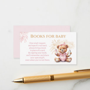 New Year Pink Bear Girl Baby Shower Books Card