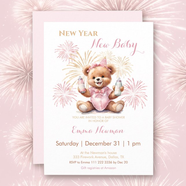 New Year Pink Girl Baby Shower Invitation (New Year Pink Girl Baby Shower Invitation)